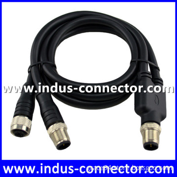 Spiral cable m12 5 pin B code molded cable male to two female straight pvc -10-+80 temperature sensor cable connector